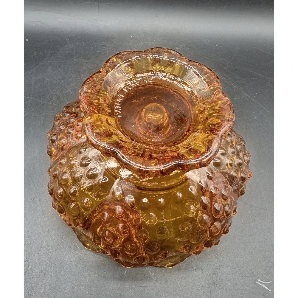 Vintage Amber Fenton Glass Hobnail Console Bowl Scalloped Edge 6 Candle Holder